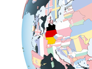 Germany with flag on globe
