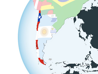 Chile with flag on globe