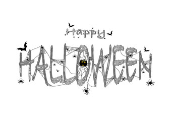 Halloween background  with spider and web ,  Vector illustration