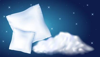 Two feather pillow for sleeping against the starry night sky and cloud