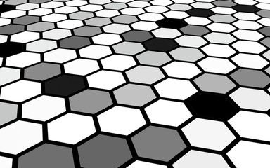 Black honeycomb with a gradient color. Perspective view on polygon look like honeycomb. Isometric geometry. 3D illustration