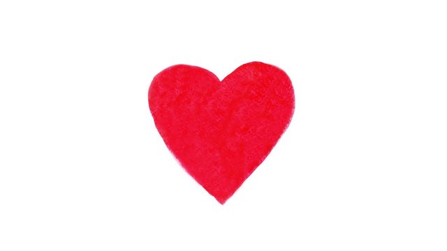 Heart painted in red watercolor which pulsates for Valentines Day, stop motion animation. Loopable elements