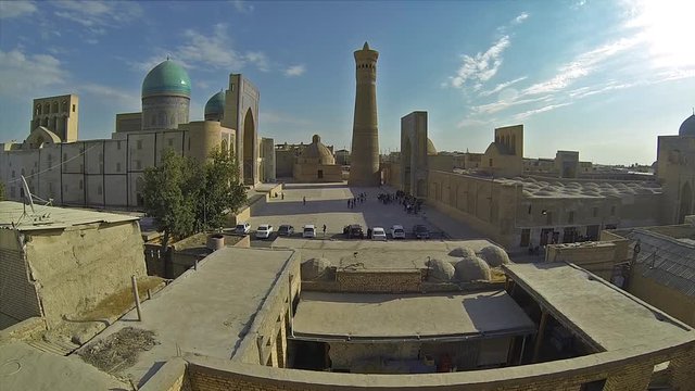 Panoramic view of the complex Poi Kolon (UNESCO world Heritage) in Bukhara, Uzbekistan, Central Asia.