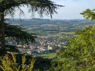 Extensive views over the River Lot and surrounding Agenais countryside from the hilltop church of...