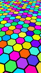 Honeycomb multi-colored. Perspective view on polygon look like honeycomb. Wavy surface. Isometric geometry. 3D illustration