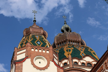 Fragment of the building of the Jewish synagogue, architecture style