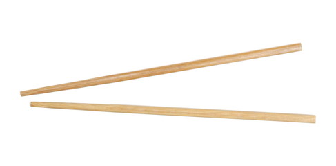 Asian wooden chopsticks isolated on white background, top view