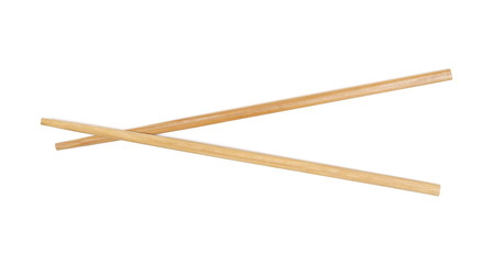 Asian wooden chopsticks isolated on white background, top view