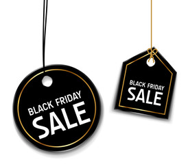 Black friday sale design. Black friday hanging sale tag with ribbon. Black friday special offer. - obrazy, fototapety, plakaty