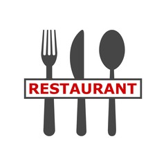 Sign with spoon, fork and knife, Besteck Logo, Logo modern restaurant