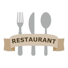 Sign with spoon, fork and knife, Besteck Logo, Logo modern restaurant