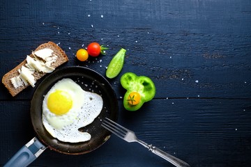Breakfast in the morning.. On a black wooden background