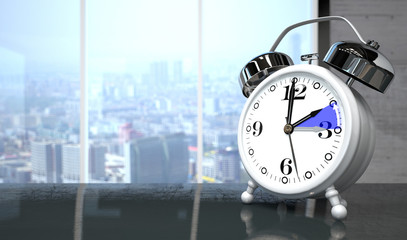 The clock on the table for a time change to standard time. 3d illustration.