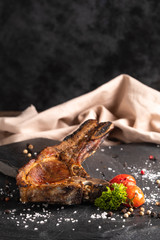 Homemade roast pork grill on black stone