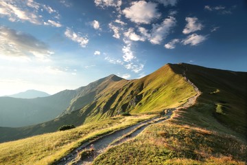 Fototapeta premium Trial to the peak in Carpathian Mountains