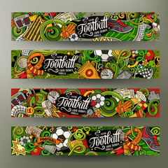 Cartoon vector doodles Football horizontal banners
