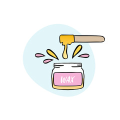 Handdrawn illustration of cosmetic wax in jar with waxing spatula