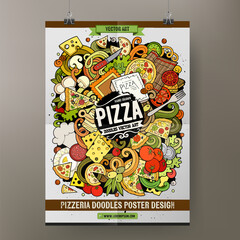 Cartoon hand drawn doodles Pizza poster template