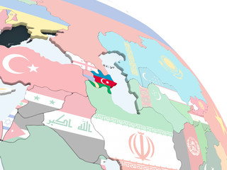 Azerbaijan with flag on globe