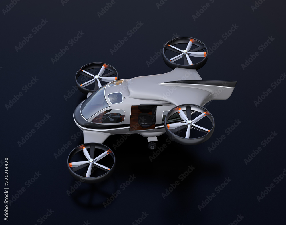 Aufkleber side view of passenger drone on black background. 3d rendering image.