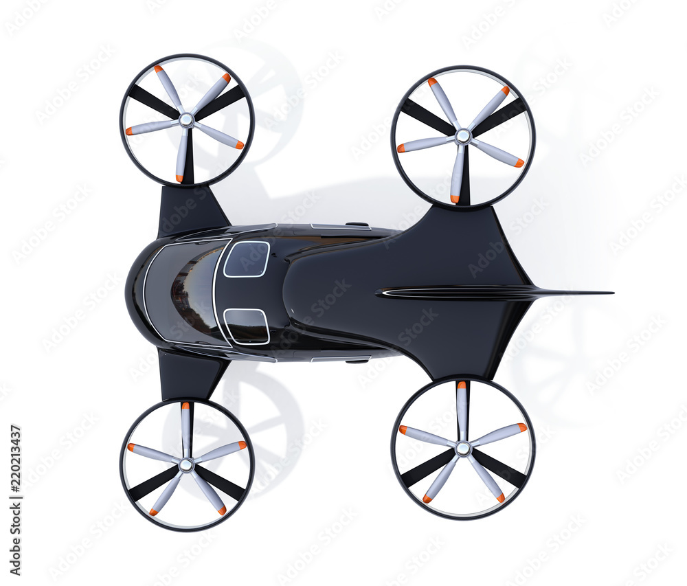 Poster aerial view of passenger drone isolated on white background. 3d rendering image.