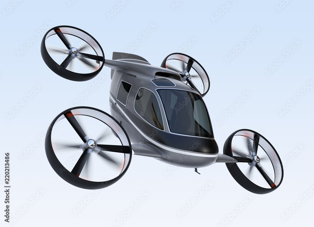 Aufkleber self driving passenger drone flying in the sky. 3d rendering image.