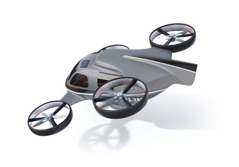 Self driving Passenger Drone flying on white background. 3D rendering image.