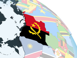 Angola with flag on globe
