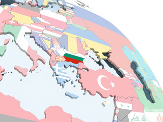 Bulgaria with flag on globe
