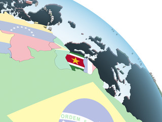 Suriname with flag on globe