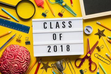Class of 2018 lightbox message on a bright yellow background