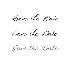 Save the Date calligraphy. Hand lettering wedding phrase for invitations design, cards, banners, photo overlays. Isolated on white background.