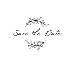 Obraz premium Save the Date calligraphy. Hand lettering wedding phrase for invitations design, cards, banners, photo overlays. Isolated on white background.
