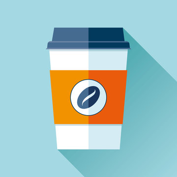 Coffee cup in flat style on color background. Drink with you. Simple object. Vector design element for your business project