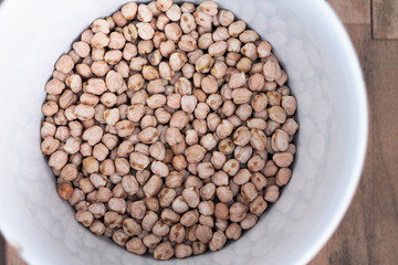 Chickpeas / garbanzo beans in a white bowl