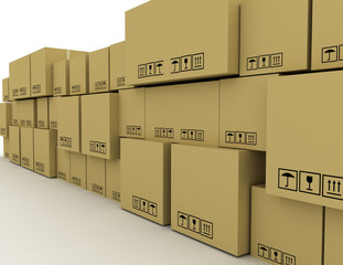 3D concept a lot of cardboard boxes . 3d rendered illustration