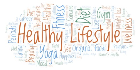 Fototapeta premium Word cloud with text Healthy Lifestyle on a white background.