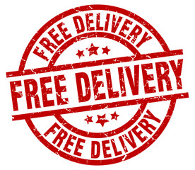 free delivery round red grunge stamp