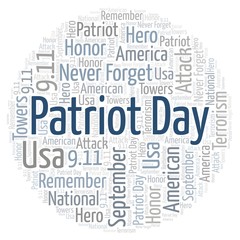 Patriot Day in a circle shape word cloud.