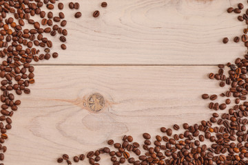 Textura de madera y granos de café
