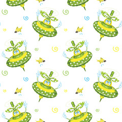 Obraz premium Seamless pattern with funny Whirligig. Ideal for cards, invitations, party, banners, kindergarten, baby shower, preschool and children room decoration