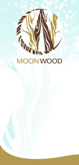 Template for the brand Moon Wood company. Brochure flyer design.  Template for wood factory, wood carvers, wood floor, shop, company, bar. Element for design business card, banner, brochure template.