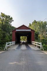 Red Covered Bridge In Rural Illinois