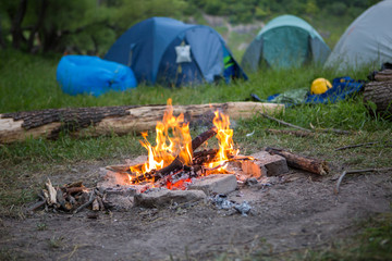 Photo of campground and campfire in forest