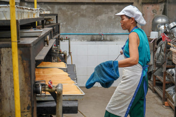 Fototapeta premium female bakers working at bread factory