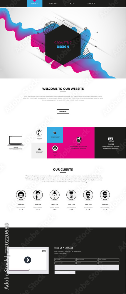 Poster one page website template with abstract header design.