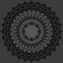 Oriental pattern with arabesques and floral elements. Traditional classic round dark ornament. Vintage pattern with arabesques