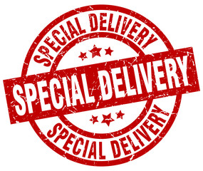 special delivery round red grunge stamp
