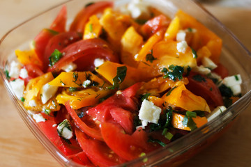 Summer tasty vegetables cheese salad