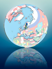 Obraz premium Sweden on political globe with flags